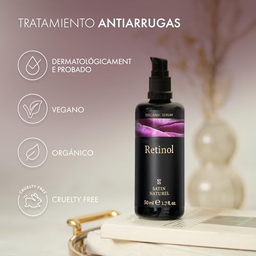 Satin Naturel Retinol Puro Para la Cara 3-Retinol de Liberación - Antimanchas y Antiarrugas - Vitaminas C y Hialurónico 